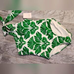 Alex Marie Green Leaf Print One Shoulder Swimsuit. NWT